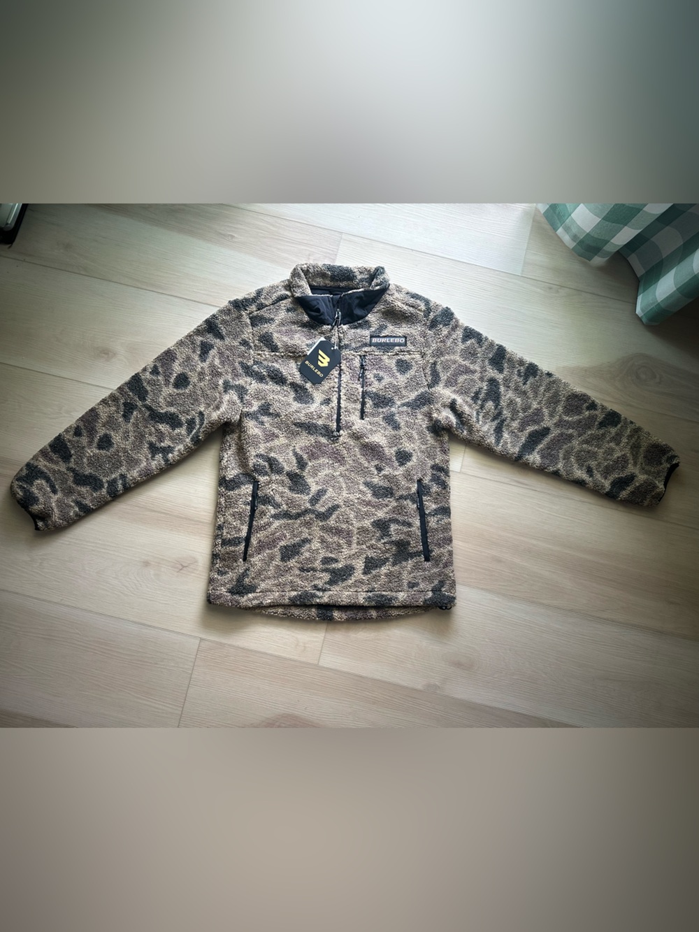 NWT! BURLEBO Sherpa Quarter Zip in Rocky Mountain Camo - Size S